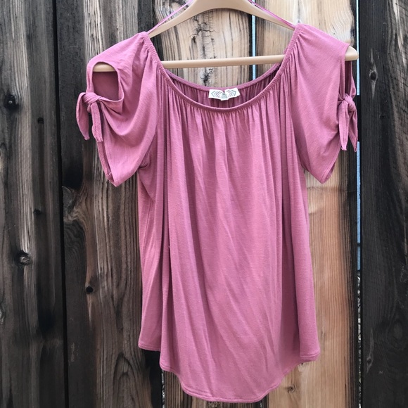 Pink Rose Tops - Cold-shoulder top, with sleeves that tie.
